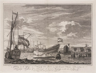 KG 1991 003
<br/>
Tewaterlating van het hoekerschip De Zon, 2.6.1768
<br/>
<em>Vinkeles, Reinier (1741-1816)</em>